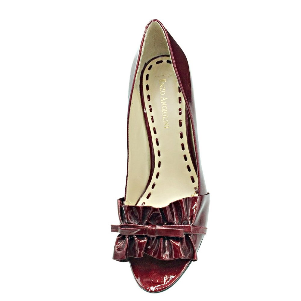 Enzo Angiolini Red Peep Toe Pump w/Ruffle 8M - Picture 2 of 5